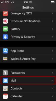Open the Settings on your iPhone and tap Mail.
