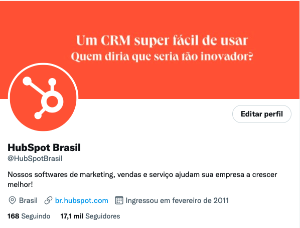 Perfil do Twitter completo - HubSpot Brasil 