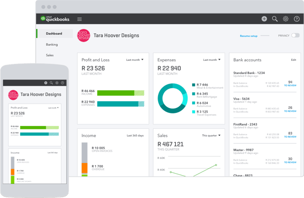 QuickBooks dashboard displaying accounting solution