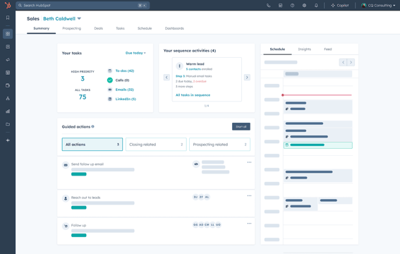 sui of sales hub's sales workspace with scheduling