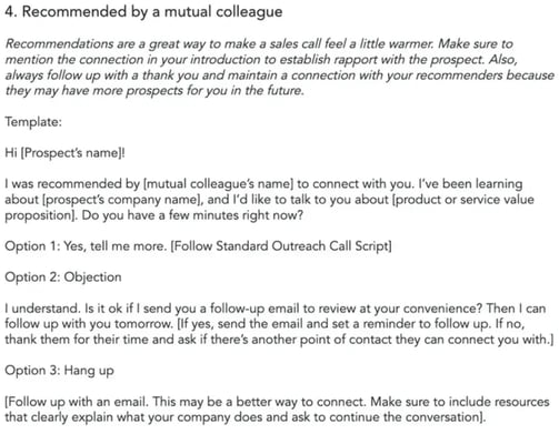 sales script for cold calling where you can reference a mutual colleague