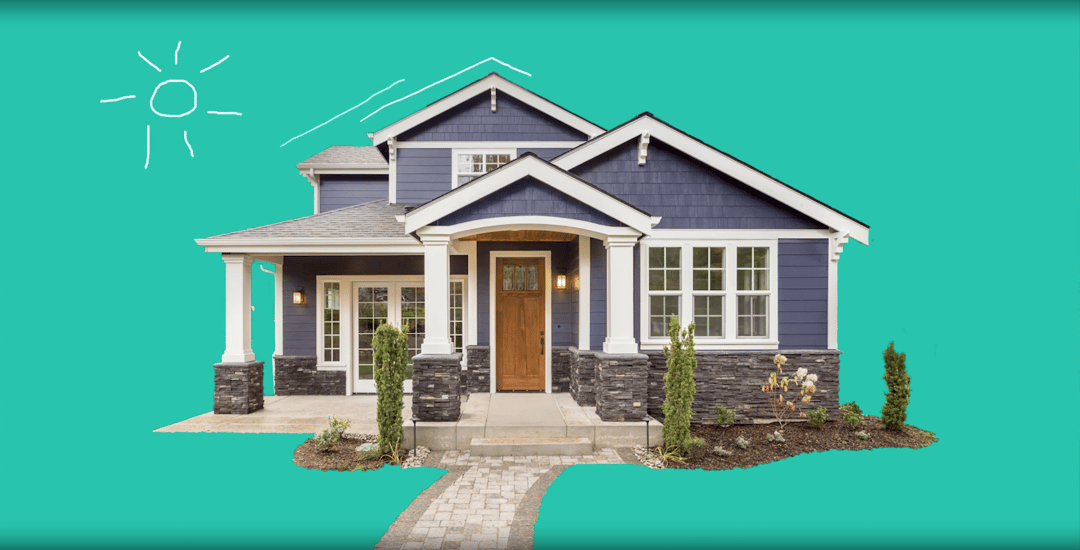 blue house on a green background