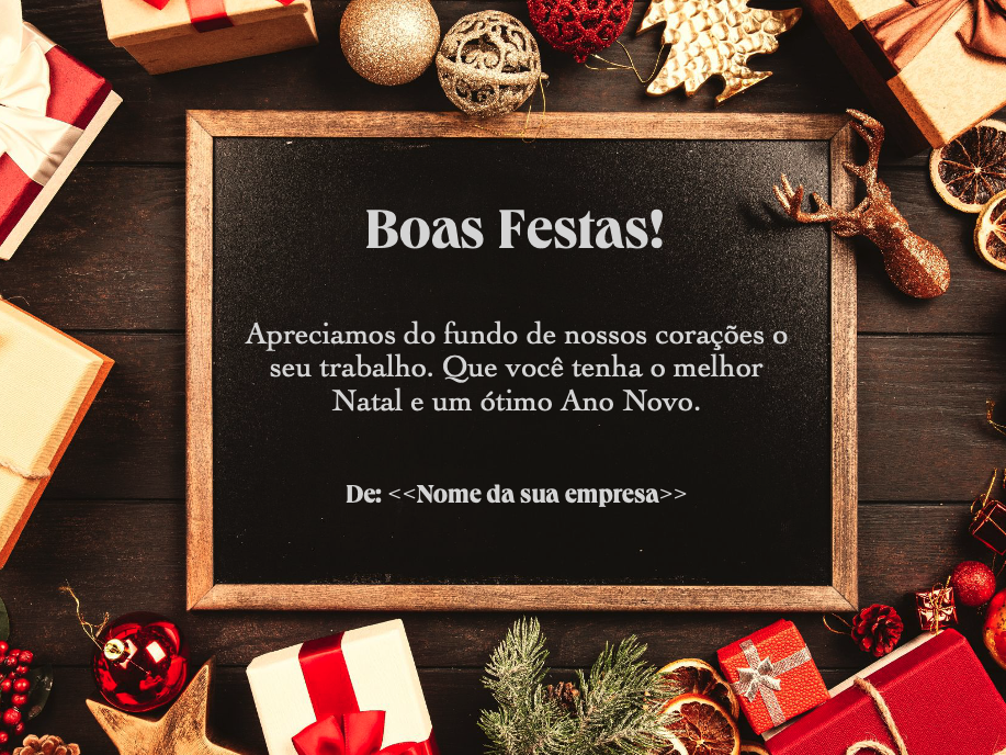Cartão de Boas Festas: Feliz Natal e Próspero Ano Novo, para