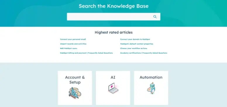 A knowledge base example from HubSpot’s Help Center