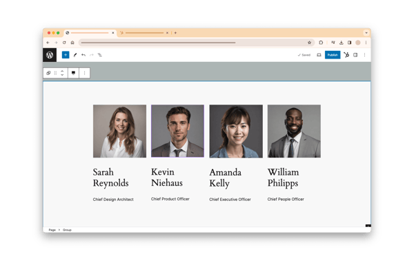 HubSpot content embed showing example WordPress website