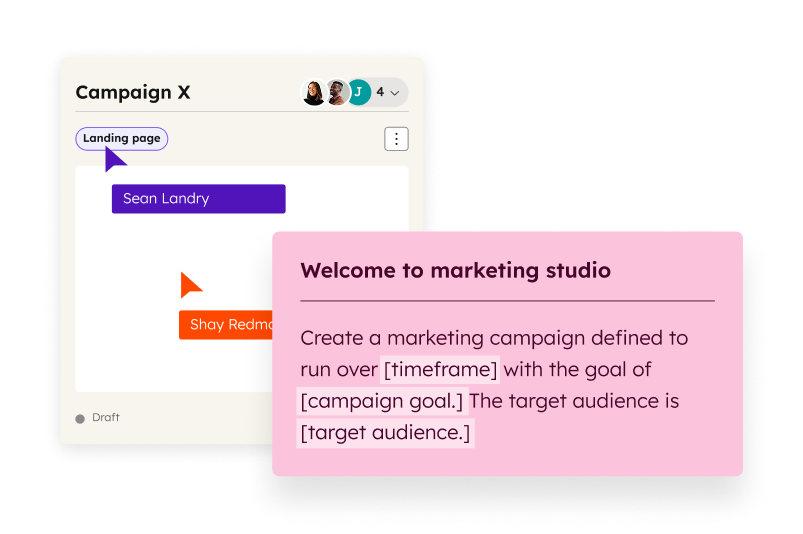Shows a user prompting HubSpot to create a marketing campaigned defined to run over a specific timeframe with a specific campaign goal, and a defined target audience.