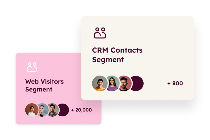 Shows two different types of segments: a CRM contacts segment and a web visitors segment.