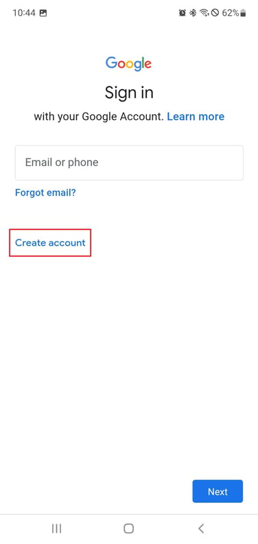 Tap on “Create account.”