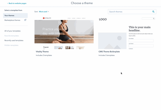 Screen grab of the page creation experience for a template in a theme Screen grab of the page creation experience for a template in a theme