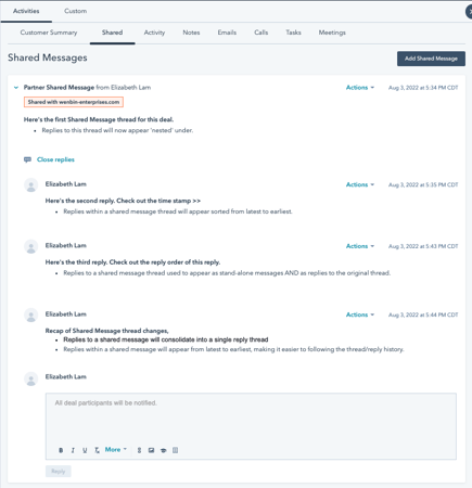 Threaded shared messages