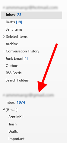 You can see the Gmail account you added in Outlook. 