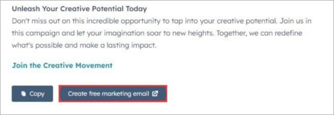 Campaign Assistant create free marketing email within HubSpot