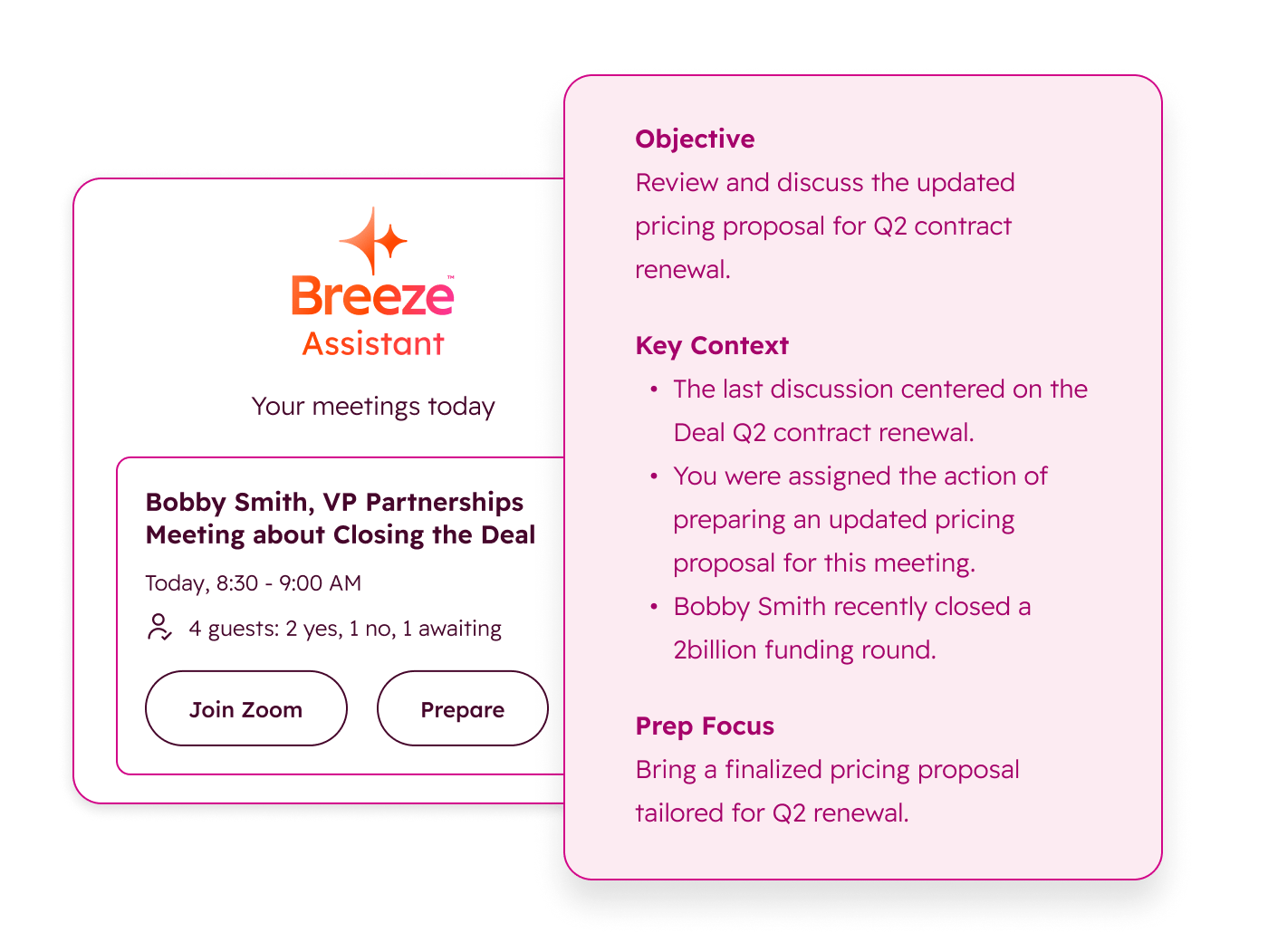 Breeze simplified user interface showing Meeting Insights