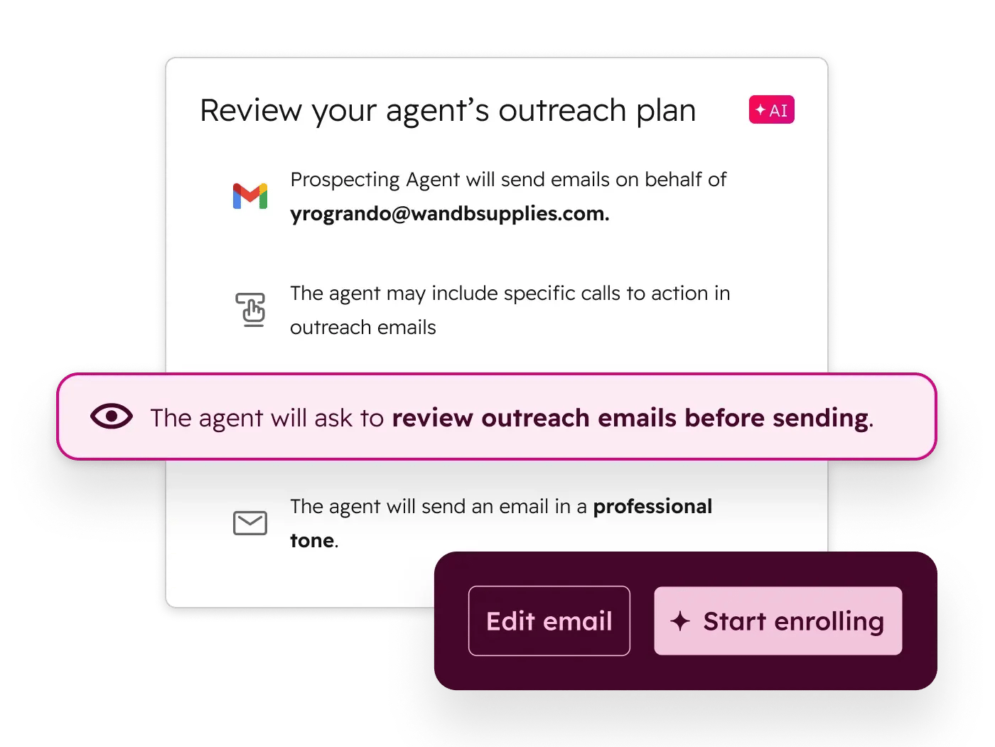 Breeze simplified user interface showing prospecting agent Automation controls