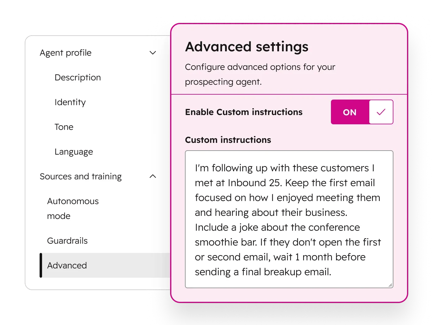Breeze simplified user interface showing prospecting agent Personalize messaging