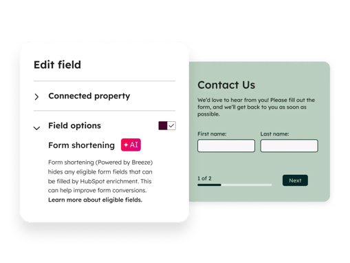 HubSpot form builder showing 