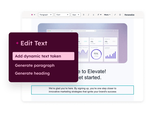HubSpot content editor showing text formatting toolbar with 