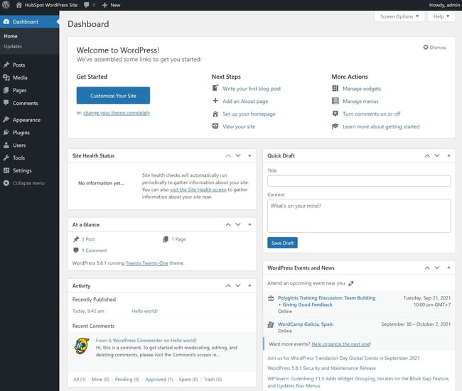 wordpress dashboard