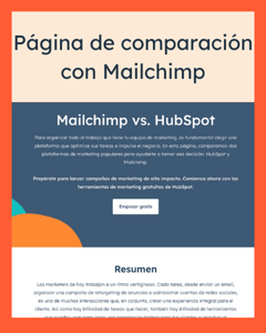 Página de comparación con Mailchimp