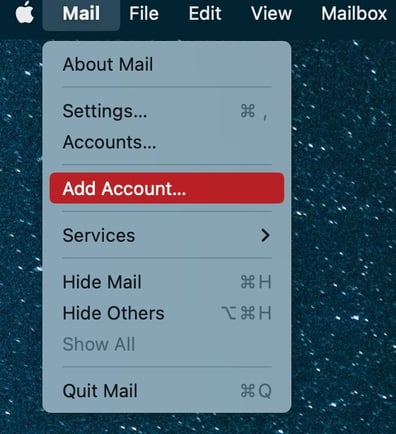 Where to add an additional email account to Mail on your Mac.