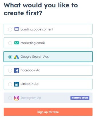 Campaign Assistant AI Google Ads Generator sign up screen