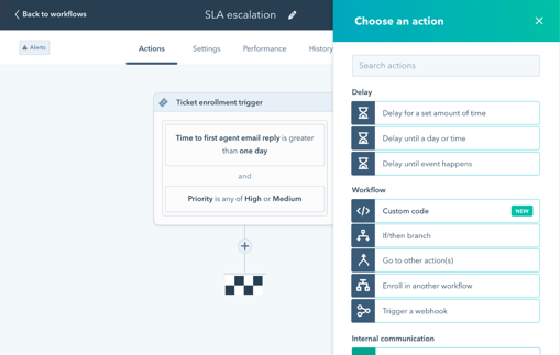 Programmable automation feature showing multiple workflow actions