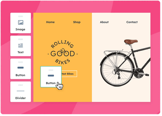 Interface showing how to drag a button onto a web page