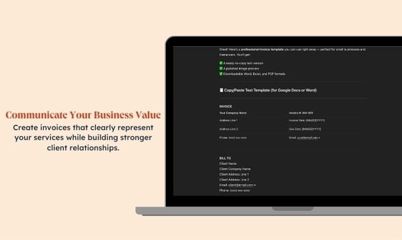 A screenshot of the Invoice generator GPT with the heading Communicate Your Business Value