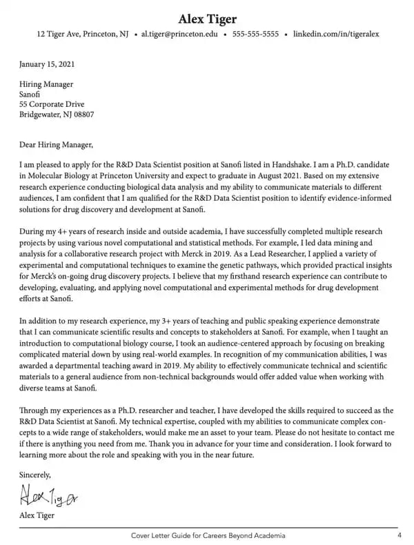 application letter for employment as a marketer cover letter template: Princeton Data Science Cover Letter