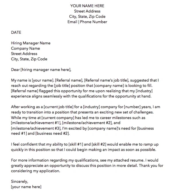 application letter for employment as a marketer cover letter template: Referral cover letter