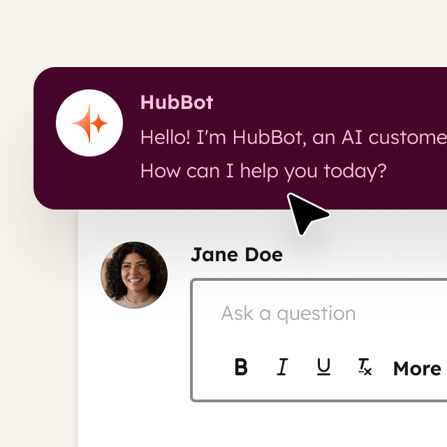 Shows HubSpot's customer agent asking a HubSpot user how it can help today.