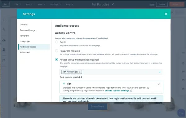 customizing webpage access settings