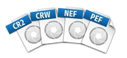 File icons for CR2, CRW, NEF, and PEF raw image formats