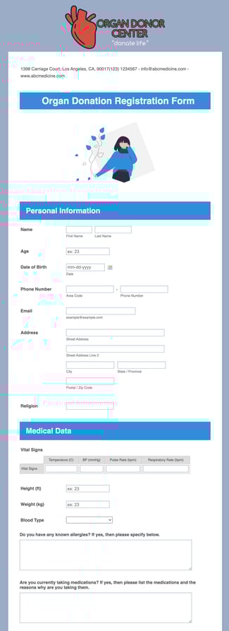 organ donation form template from jotform