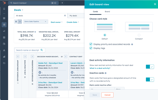 deal pipeline feature sui showing deal pipeline settings