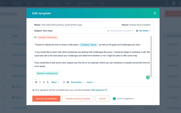 screenshot of email template editor