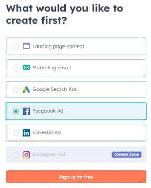 Campaign Assistant Facebook Ad Generator sign up screen