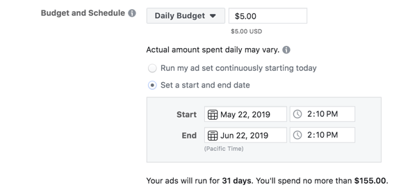 Facebook  - 营销预算和时间表