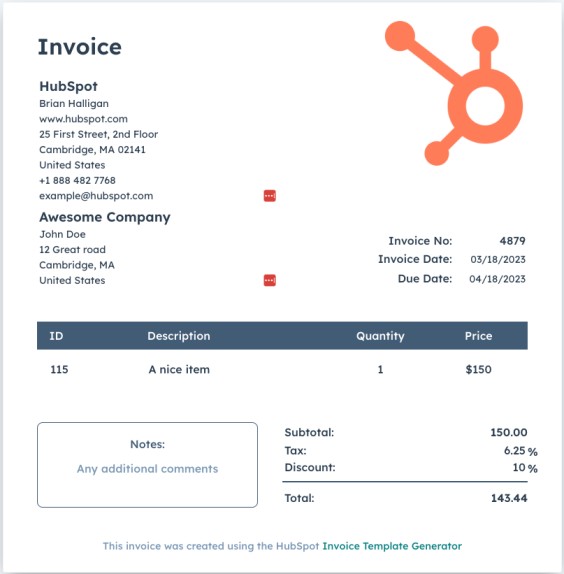 Free Invoice Template Generator by HubSpot