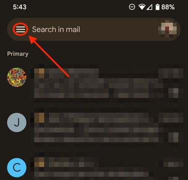 Burger icon in Gmail app