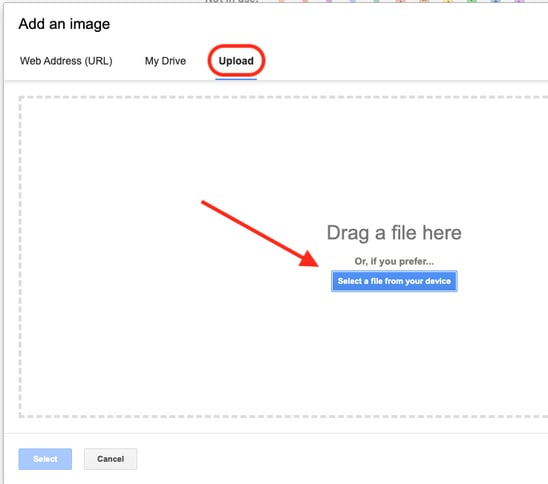 Upload or drag image file in Gmail
