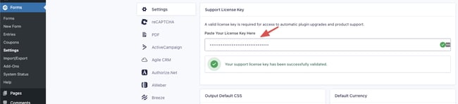 the general settings tab in the gravity forms wordpress plugin