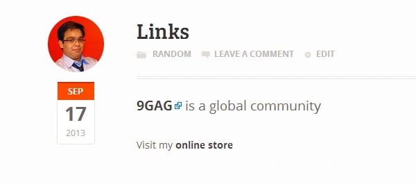 Published WordPress post with an icon displayed next to a link to 9GAG's site