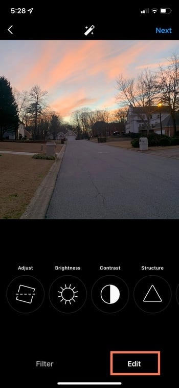 how to post on instagram: edit the photo