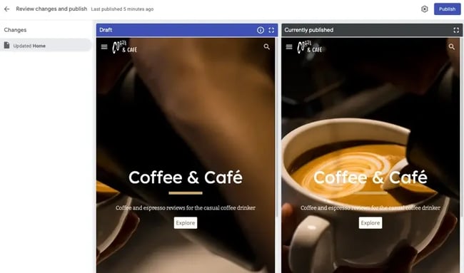 google sites tutorial: image shows practice example site final results