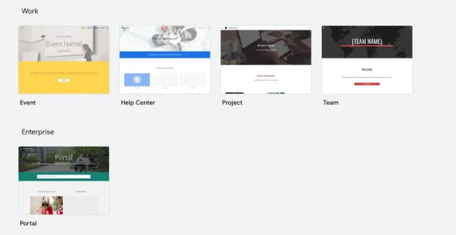 google sites tutorial: image shows template options