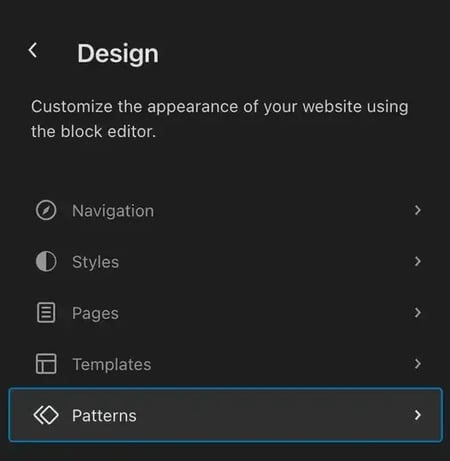 Choosing patterns on WordPress