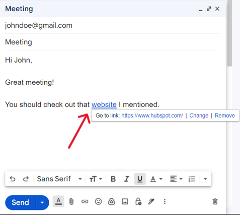 Screenshot with an arrow pointing to anchor text. 