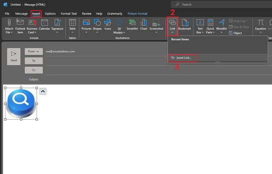 Adding a hyperlink to an image in Outlook. 