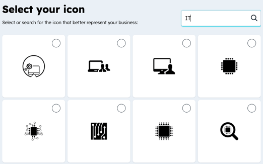 icon selection screen with options for IT businesses